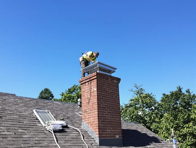 Rock Hill Chimney Sweep technician measuring a chimney cap in Rock Hill, SC