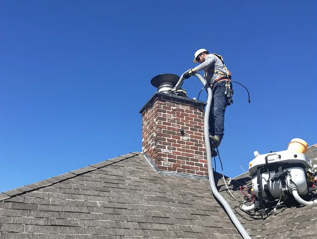Dedicated Rock Hill Chimney Sweep team member cleaning a chimney in Rock Hill, SC