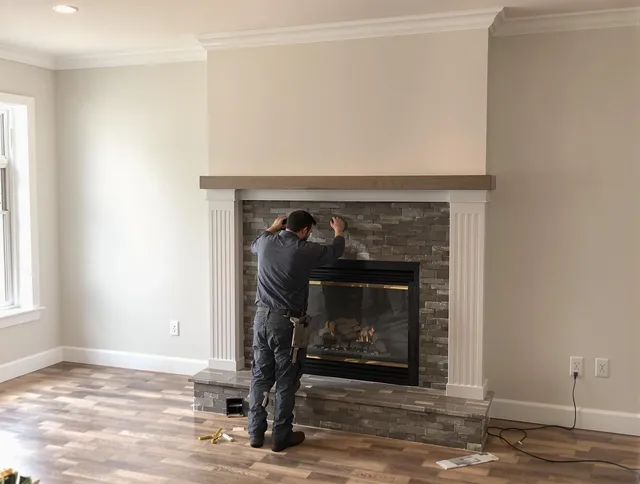 Rock Hill Chimney Sweep finishing a custom fireplace install in Rock Hill, SC